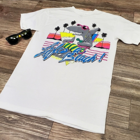 SSI Life's A Beach T-Shirt Vintage 90s Deadstock NWOT Med Shades Included - Picture 6 of 12